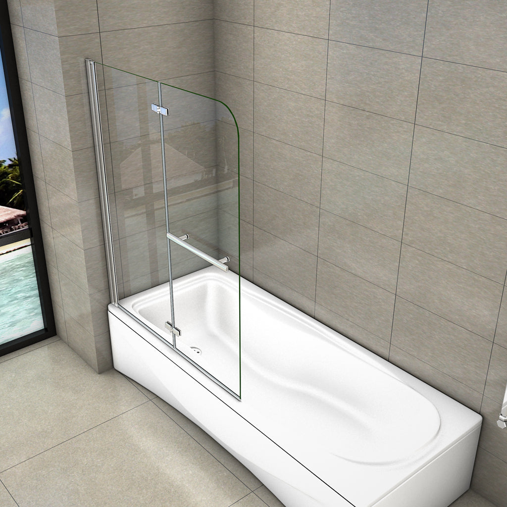 Aica 140 cm Sopravasca Parete Vasca da Bagno Due Ante Movibili con Maniglia Portasciugamani Vetro 6 mm Temperato Anticalcare