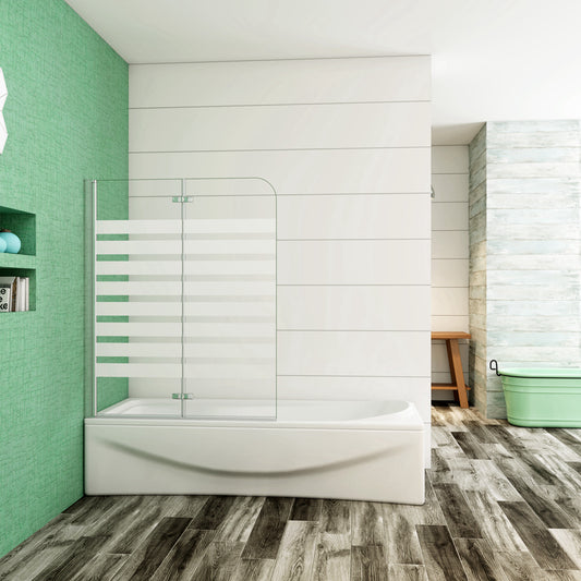 Aica 140 cm Sopravasca da Bagno Due Ante Mobili verso Sinistro/Destro Vetro 6mm Temperato Anticalcare Fascie Centrali in Serigrafato Bianco Opaco Verso Sinistro