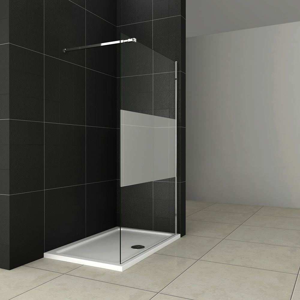 Aica Parete Per Doccia Alta 200cm Walk In Vetro 8mm Temperato Anti-frantumi Anticalcare Fascia Opaca Barra Stabilizzatrice 73-120cm