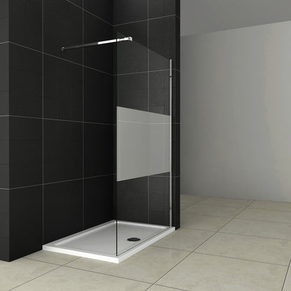 Aica Parete Per Doccia Alta 200cm Walk In Vetro 8mm Temperato Anti-frantumi Anticalcare Fascia Opaca Barra Stabilizzatrice 73-120cm