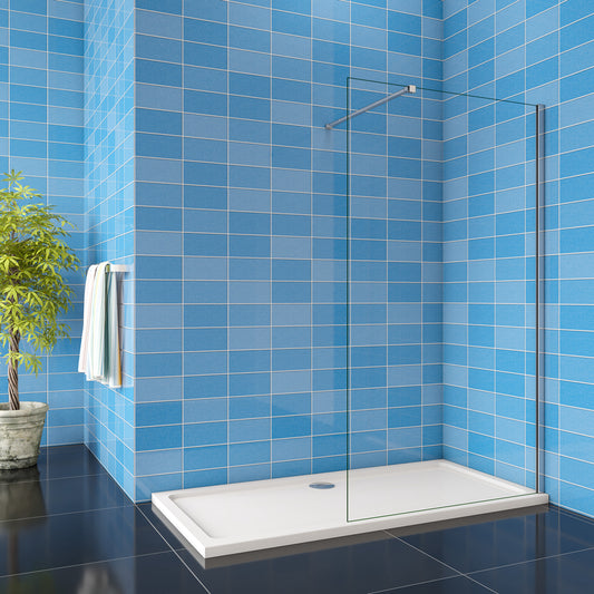 Aica 190 cm Parete Per Doccia Walk In Vetro Temperato Trasparente Anticalcare 8 mm inclusa Barra Stabilizzatrice Tagliabile da 90 cm 120x190