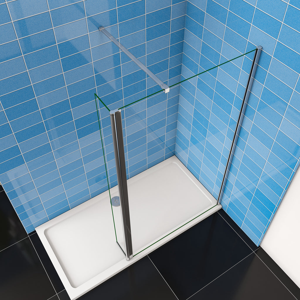 Aica Walk In 190 cm Parete Per Doccia con Paretina Mobile 30 cm in Vetro 8 mm Temperato Anticalcare Barra Stabilizzatrice da 90 cm