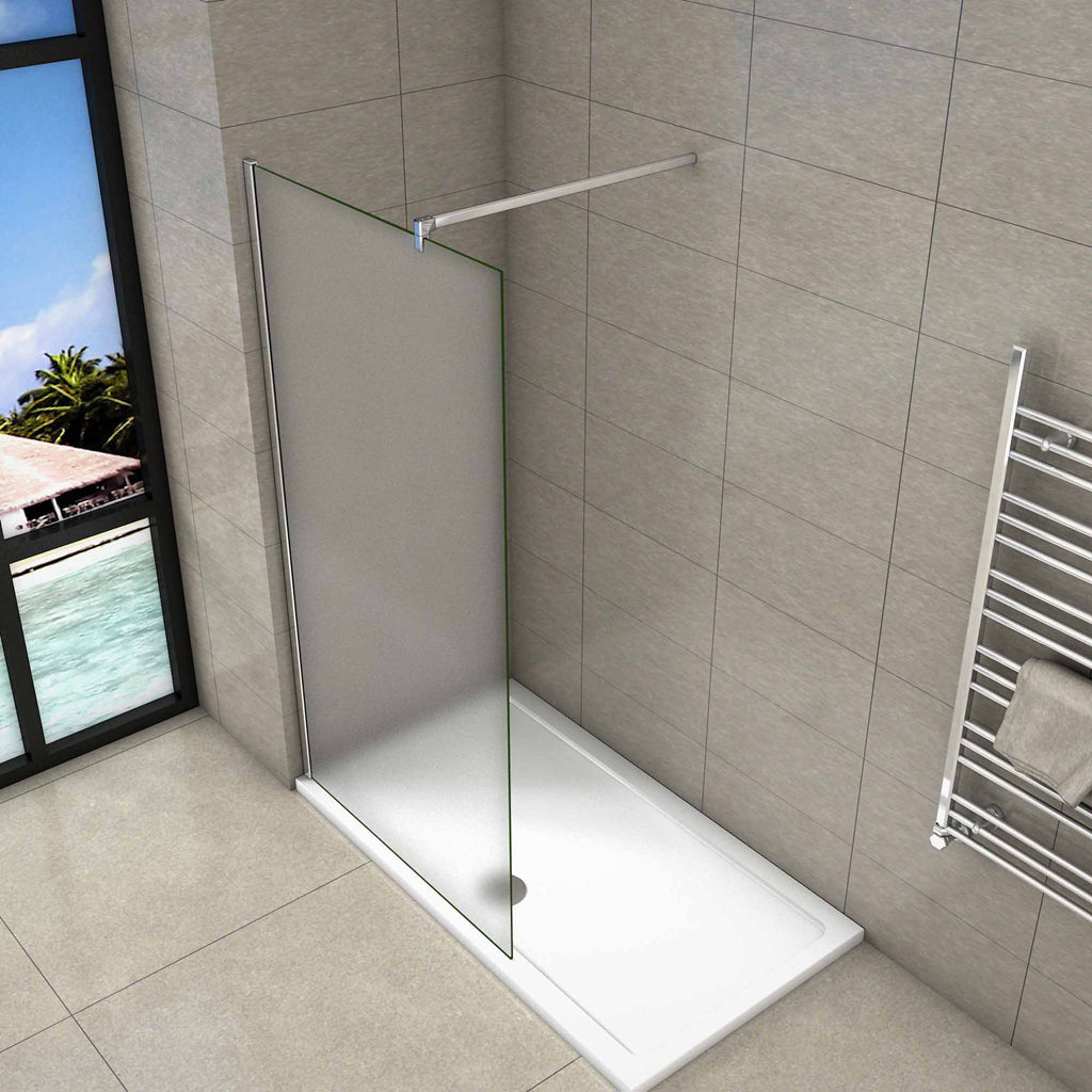Aica Parete Per Doccia Walk In Vetro 8mm Temperato Anticalcare Satinata-Opaca Totalmente con Varie Barre Stabilizzatrice 120x200 Tipo 5 - Lunga 140 cm tagliabile