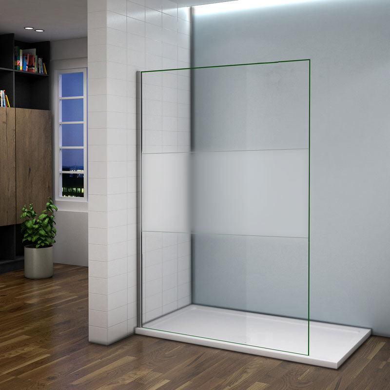 Aica Parete Doccia Walk In Vetro 8mm Temperato Anticalcare Fascia Centrale Smerigliata Opaca Con Barra Stabilizzatrice Alta 200cm no