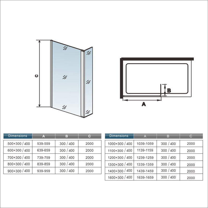 Walk in Doccia Due Pareti Vetro 8mm Temperato Anticalcare Serigrafato con Riquadri Asimmetrici Barra Stabilizzatrice Nero Opaco