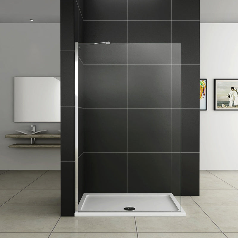 Aica Box Doccia Walk In Alta 200 cm Parete Fissa Con Barra Stabilizzatrice Vetro Temperato Trasparente Anticalcare Da 8mm Piatto Doccia Incluso 90