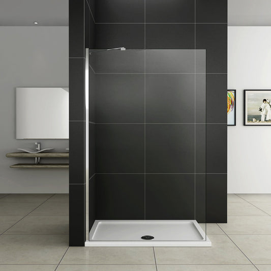 Aica Box Doccia Walk In Alta 200 cm Parete Fissa Con Barra Stabilizzatrice Vetro Temperato Trasparente Anticalcare Da 8mm Piatto Doccia Incluso 90