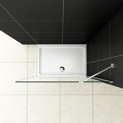 Aica Box Doccia Walk In Alta 200 cm Parete Fissa Con Barra Stabilizzatrice Vetro Temperato Trasparente Anticalcare Da 8mm Piatto Doccia Incluso