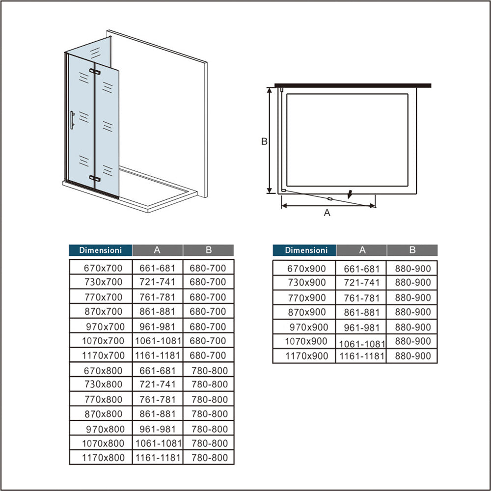 185 cm Box Doccia Walk In Parete Fissa + Porta Pieghevole Vetro da 6mm Temperato Anticalcare Barra Stabilizzatrice 45cm Cromo Lucido