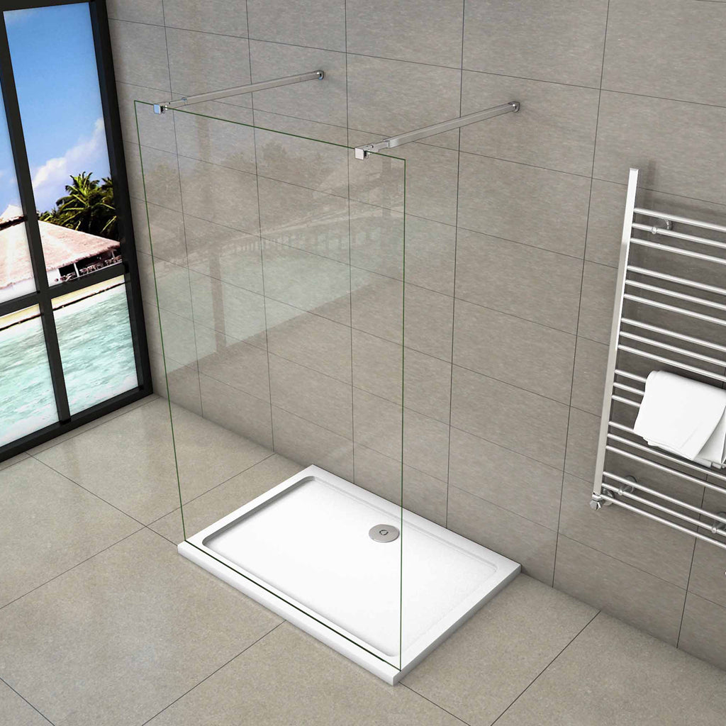 Aica 200 cm Parete Per Doccia Walk In Vetro 8mm Temperato Trasparente Anticalcare con Doppia Barra Stabilizzatrice 100x200 Tipo 1 - Lunga 73-120 cm regolabile