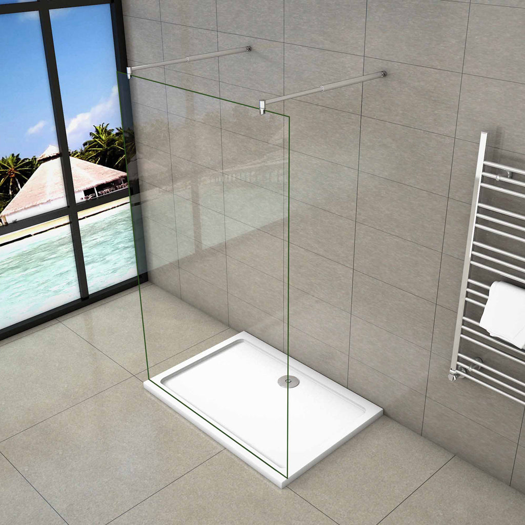 Aica 200 cm Parete Per Doccia Walk In Vetro 8mm Temperato Trasparente Anticalcare con Doppia Barra Stabilizzatrice 100x200 Tipo 2 - Lunga 70-120 cm regolabile