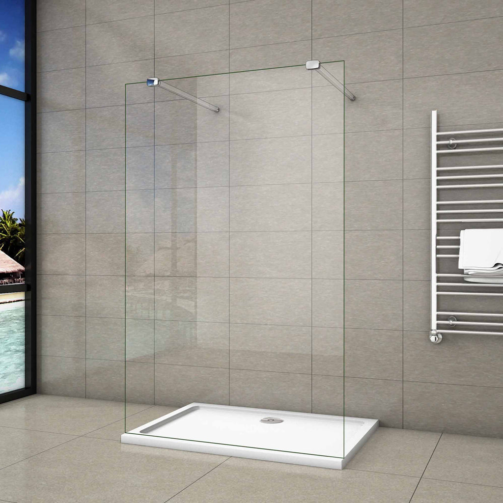 Aica 200 cm Parete Per Doccia Walk In Vetro 8mm Temperato Trasparente Anticalcare con Doppia Barra Stabilizzatrice Tipo 3 - Lunga 90 cm snodabile