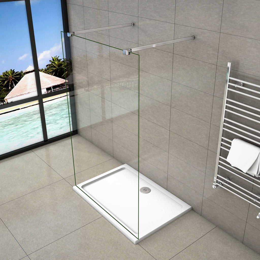 Aica 200 cm Parete Per Doccia Walk In Vetro 8mm Temperato Trasparente Anticalcare con Doppia Barra Stabilizzatrice 100x200 Tipo 3 - Lunga 90 cm snodabile