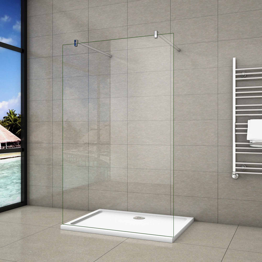 Aica 200 cm Parete Per Doccia Walk In Vetro 8mm Temperato Trasparente Anticalcare con Doppia Barra Stabilizzatrice 90x200 Tipo 5 - Lunga 140 cm tagliabile