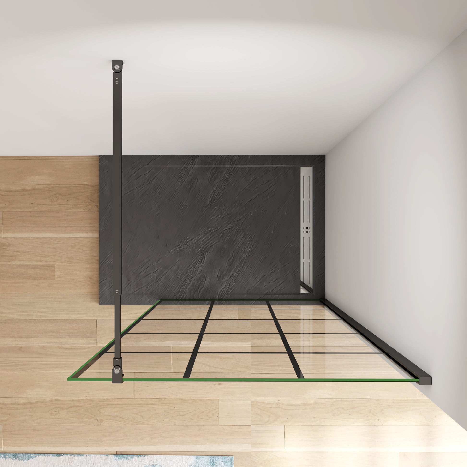 Aica Walk In H.200 cm Box Doccia Parete Fissa in Vetro Temperato 8 mm Anticalcare Serigrafato Nero con Riquadri Barra Stabilizzatrice Telaio Nero Opaco 120x200 Modello 1 -Lunga 73-120 cm Regolabile