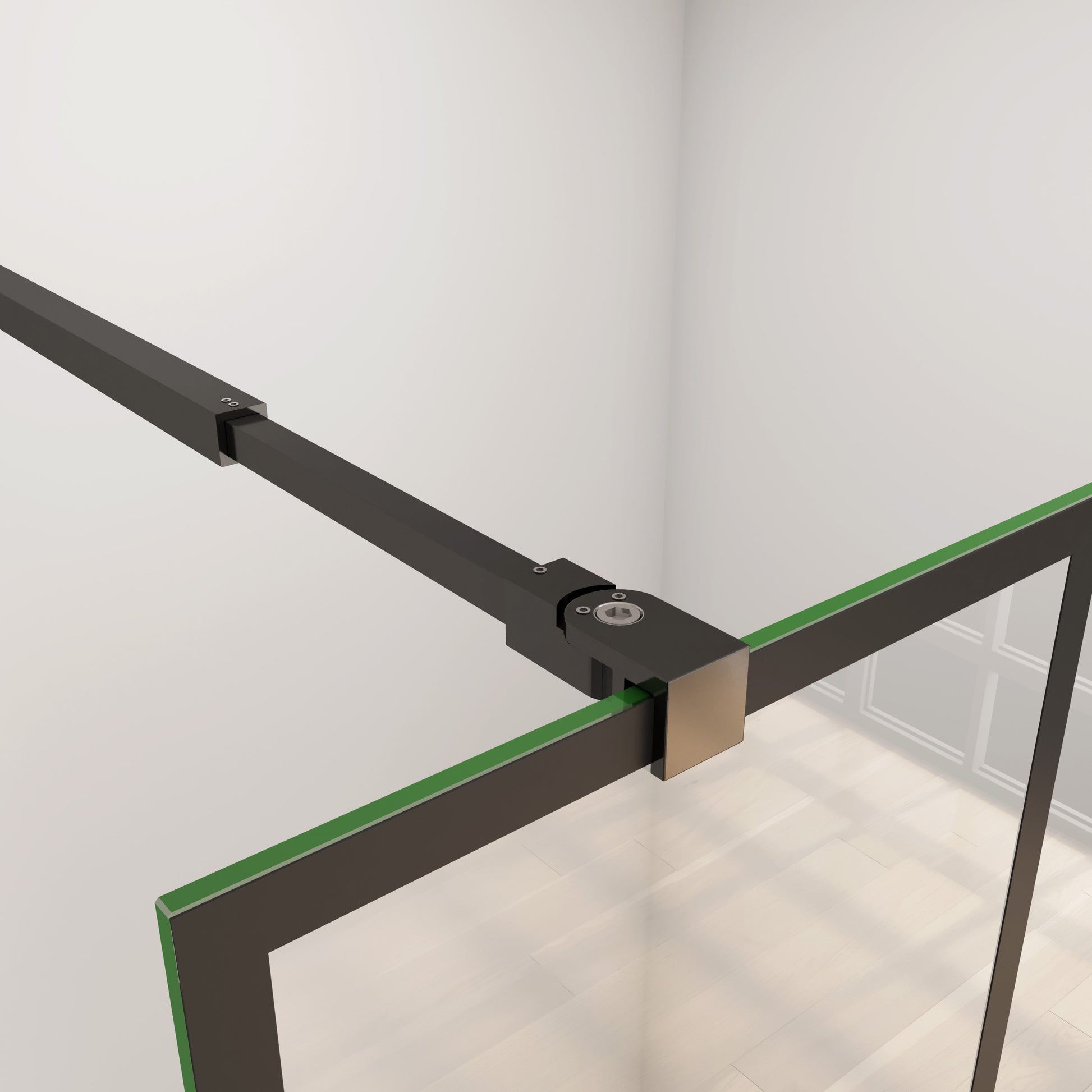 Aica Walk In Box Doccia Parete Fissa in Vetro Temperato 8 mm Anticalcare Serigrafato Nero con Riquadri Barra Stabilizzatrice Telaio Nero Opaco