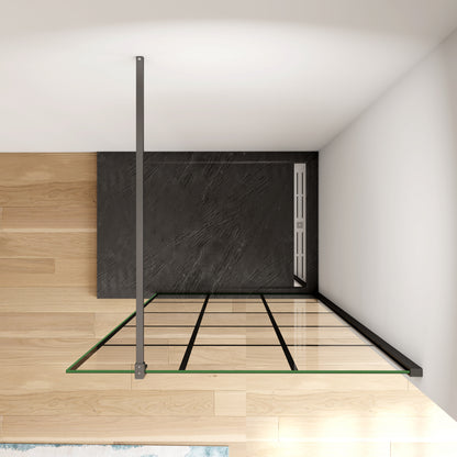 Aica Walk In Box Doccia Parete Fissa in Vetro Temperato 8 mm Anticalcare Serigrafato Nero con Riquadri Barra Stabilizzatrice Telaio Nero Opaco 120x200 Modello 2 - Lunga 90 cm Tagliabile