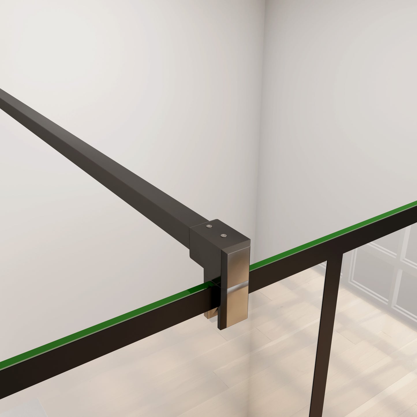 Aica Walk In Box Doccia Parete Fissa in Vetro Temperato 8 mm Anticalcare Serigrafato Nero con Riquadri Barra Stabilizzatrice Telaio Nero Opaco