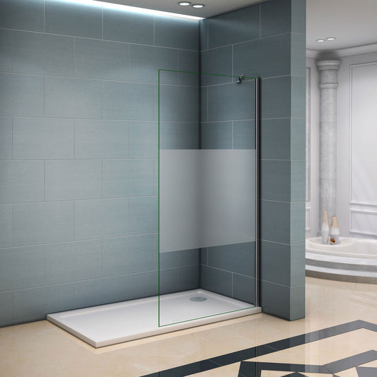 Aica Box Doccia 200 cm Walk In Vetro Temperato Anticalcare Satinato Al Centro Con Barra Stabilizzatrice Snodabile 45cm E Piatto Doccia 85