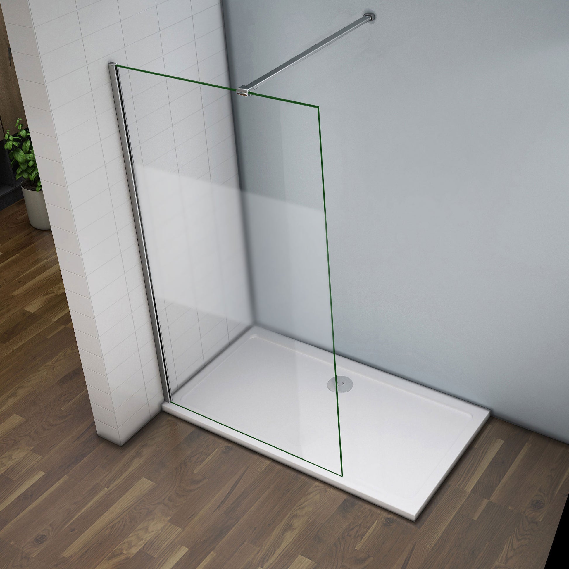 Aica Walk In Alta 200 cm Parete Per Doccia Vetro 8mm Temperato Anticalcare Fascia Centrale Opaca Barra Stabilizzatrice 140cm Piatto Doccia