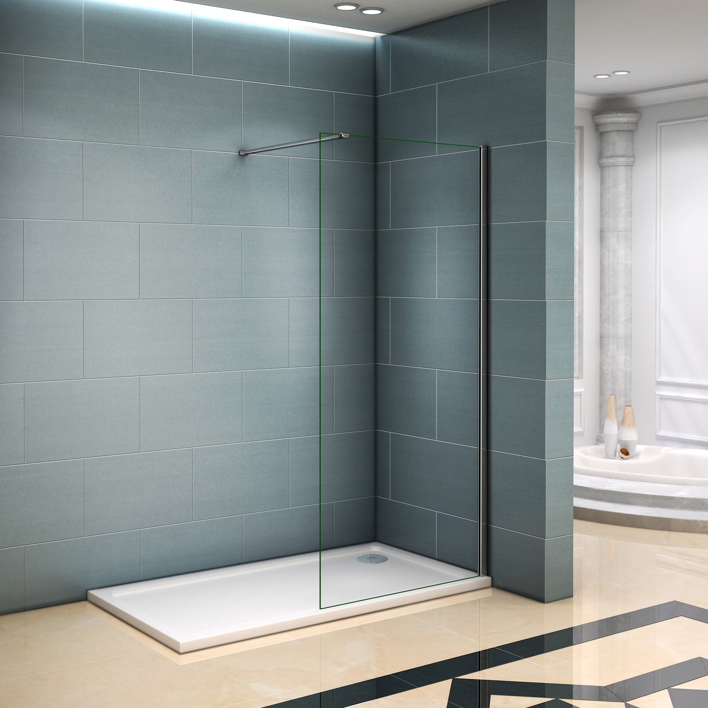 Aica Parete Per Doccia Walk In Alta 200cm Vetro Temperato Trasparente Anticalcare 8mm Barra Stabilizzatrice Tagliabile 90 cm Piatto Doccia Incluso 90x90x3