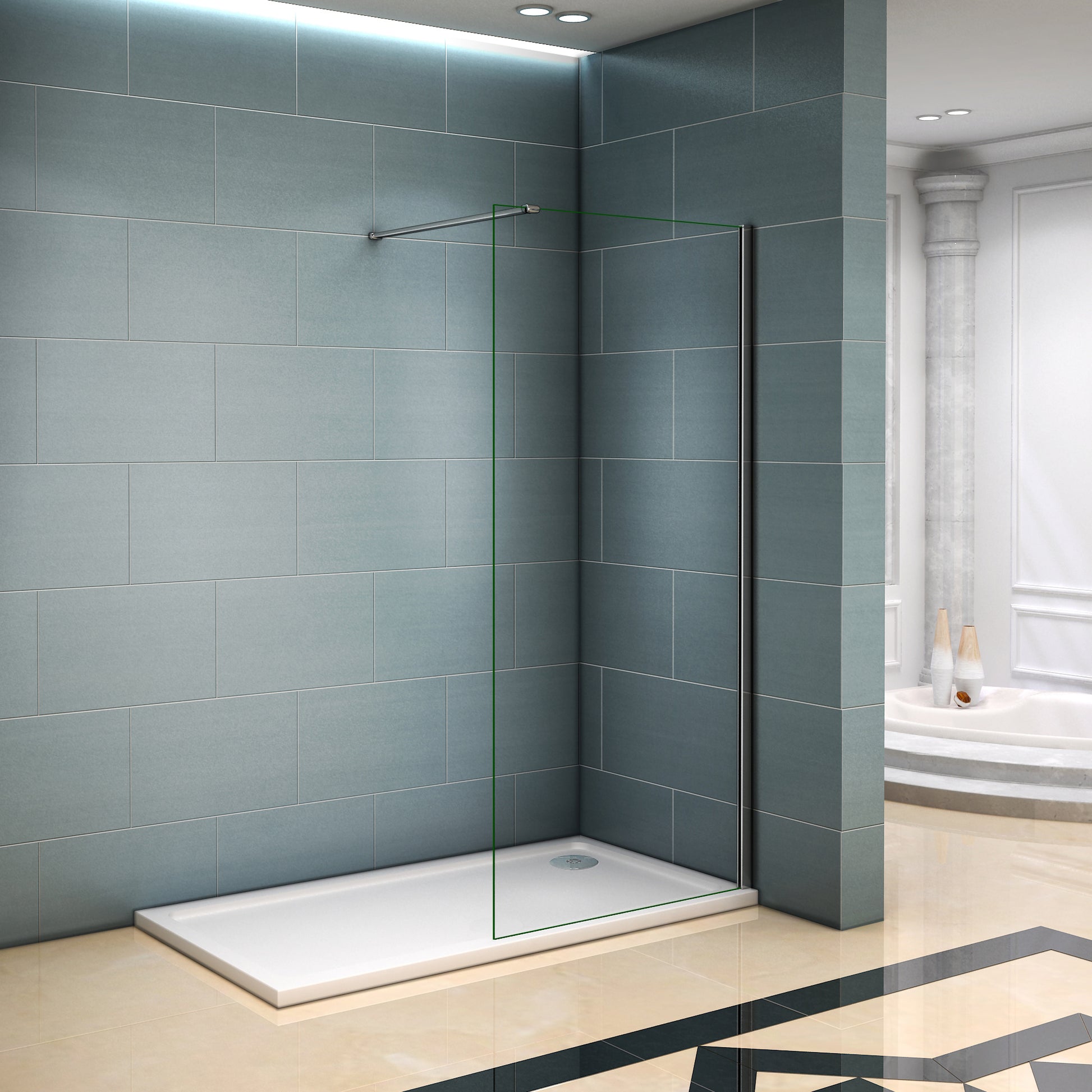 Aica Parete Per Doccia Walk In Alta 200cm Vetro Temperato Trasparente Anticalcare 8mm Barra Stabilizzatrice Tagliabile 90 cm Piatto Doccia Incluso 90x90x3