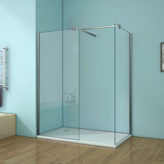 Aica Doppia Parete Per Doccia Walk In Alta 200cm Vetro Temperato Trasparente Anticalcare 8mm Due Barre Stabilizzatrici 90 cm Piatto Doccia Incluso