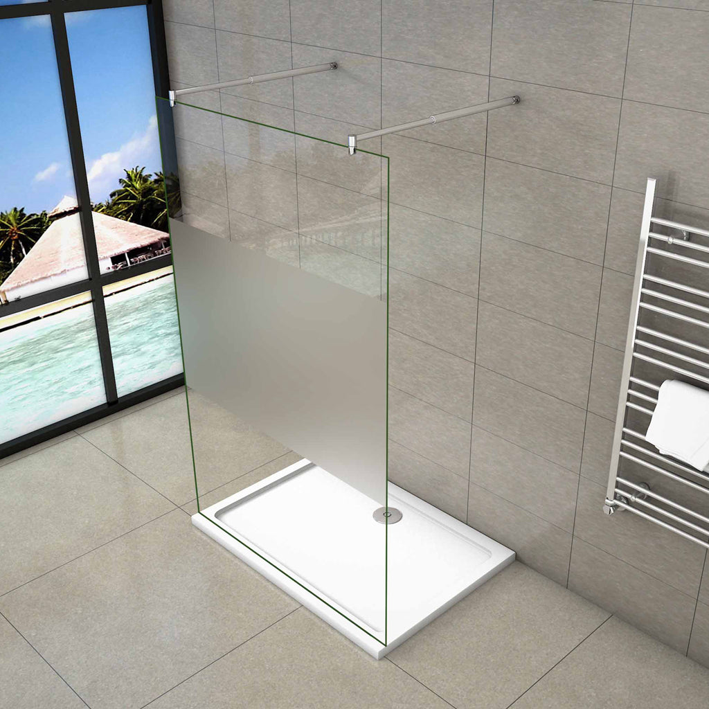 Aica 200 cm Walk In Parete Per Doccia in Vetro 8 mm Temperato Anti-frantumi Anticalcare Striscia Centrale Opaca con Doppia Barra Stabilizzatrice