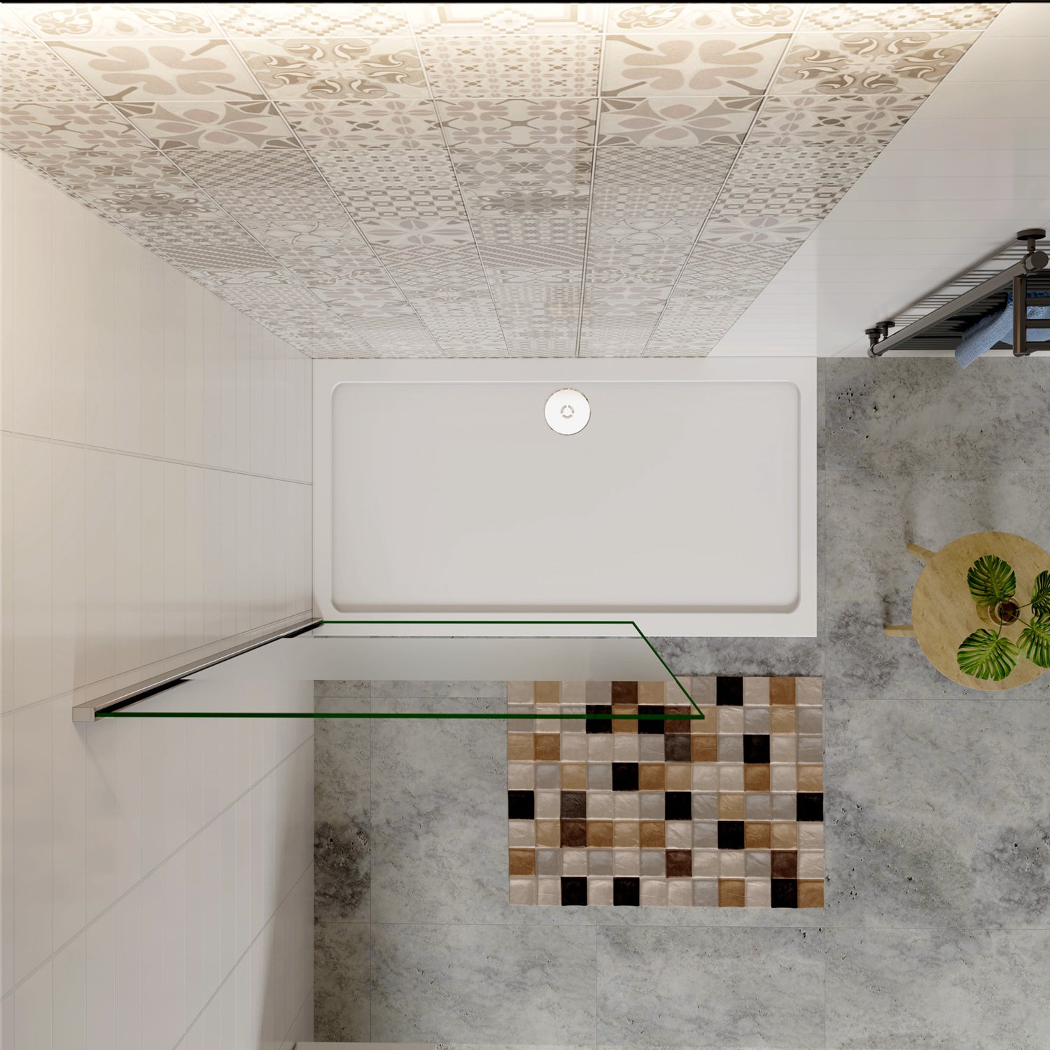 Aica Walk In Parete Per Doccia Fissa in Vetro Temperato 8 mm Anticalcare Fascia Opaca Centrale ANTI FRANTUMI Telaio Cromato Lucido Varie Misure