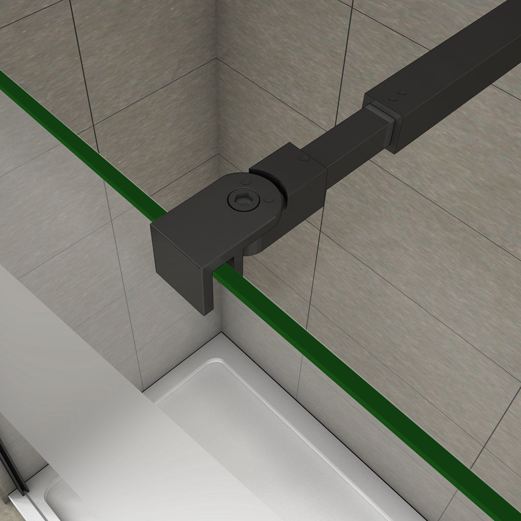 Aica Parete Per Doccia 200 cm Vetro Temperato Anti-frantumi Anticalcare 8 mm Striscia Satinata/Opaca Barra Stabilizzatrice Telaio Nero Opaco