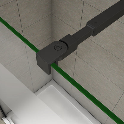 Aica Parete Per Doccia 200 cm Vetro Temperato Anti-frantumi Anticalcare 8 mm Striscia Satinata/Opaca Barra Stabilizzatrice Telaio Nero Opaco