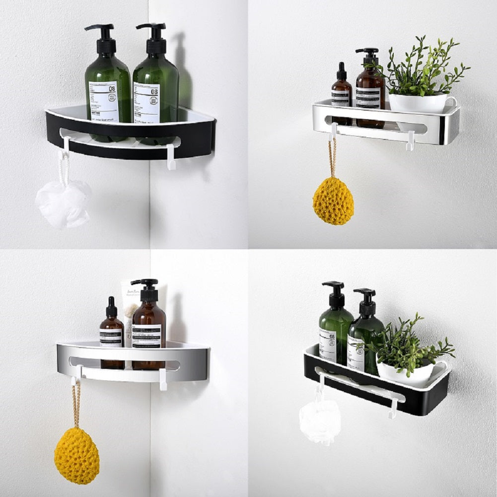 AICA Mensola Doccia Angolare Organizzatore Senza Chiodi SUS 304 Acciaio Inox ABS Cesto Antiruggine per Bagno Nero Opaca