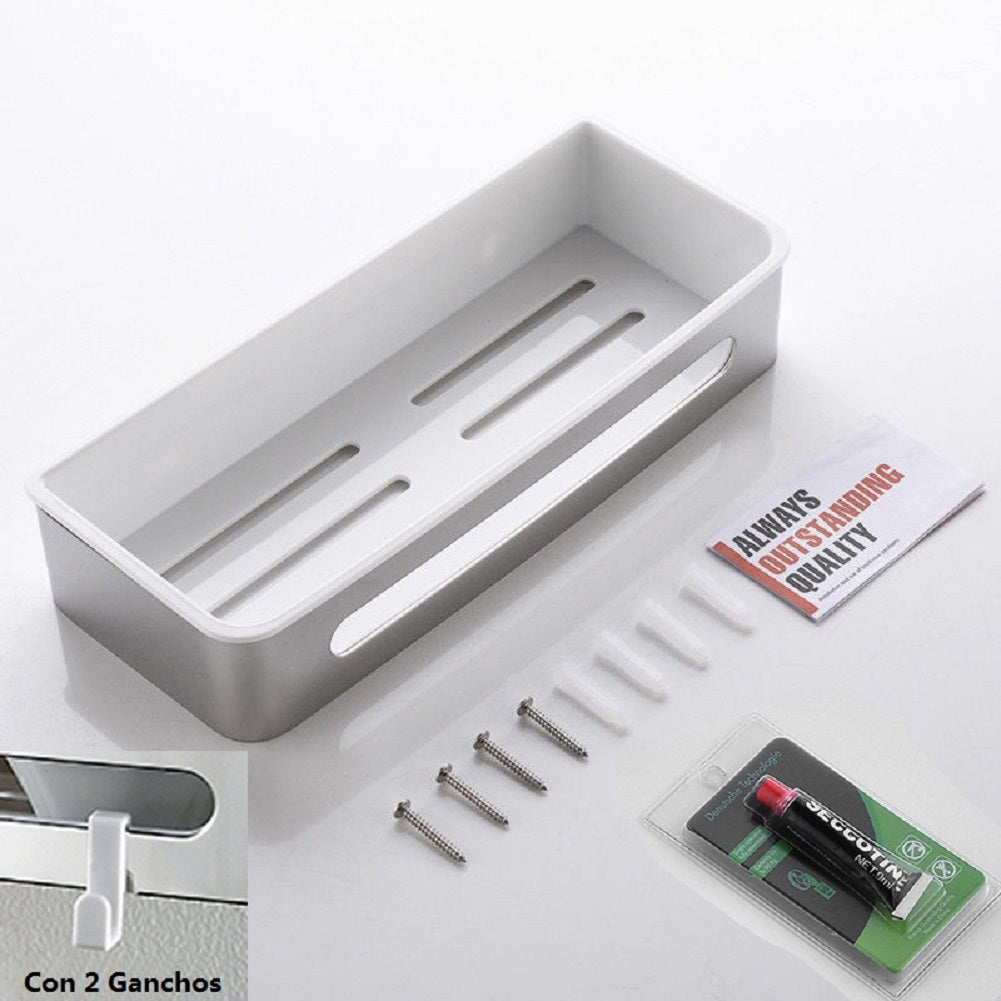 AICA Mensola Doccia Rettangolare Organizzatore Senza Chiodi SUS 304 Acciaio Inox ABS Cesto Antiruggine per Bagno Argento Lucidato