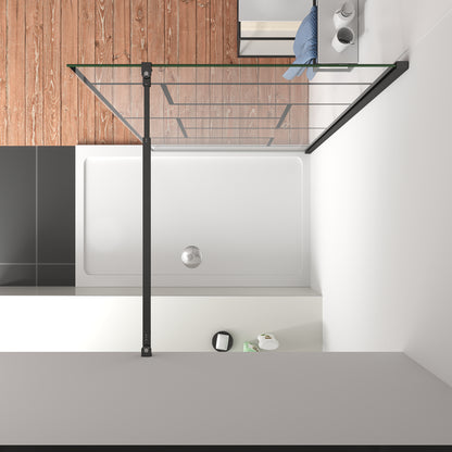 Aica Parete Per Doccia 200cm Walk-In Vetro Temperato Trasparente Anticalcare 8 mm Serigrafato Nero con Riquadri Barra Stabilizzatrice Nero Opaco 120x200 Tipo 1 -Lunga 73-120 cm Regolabile