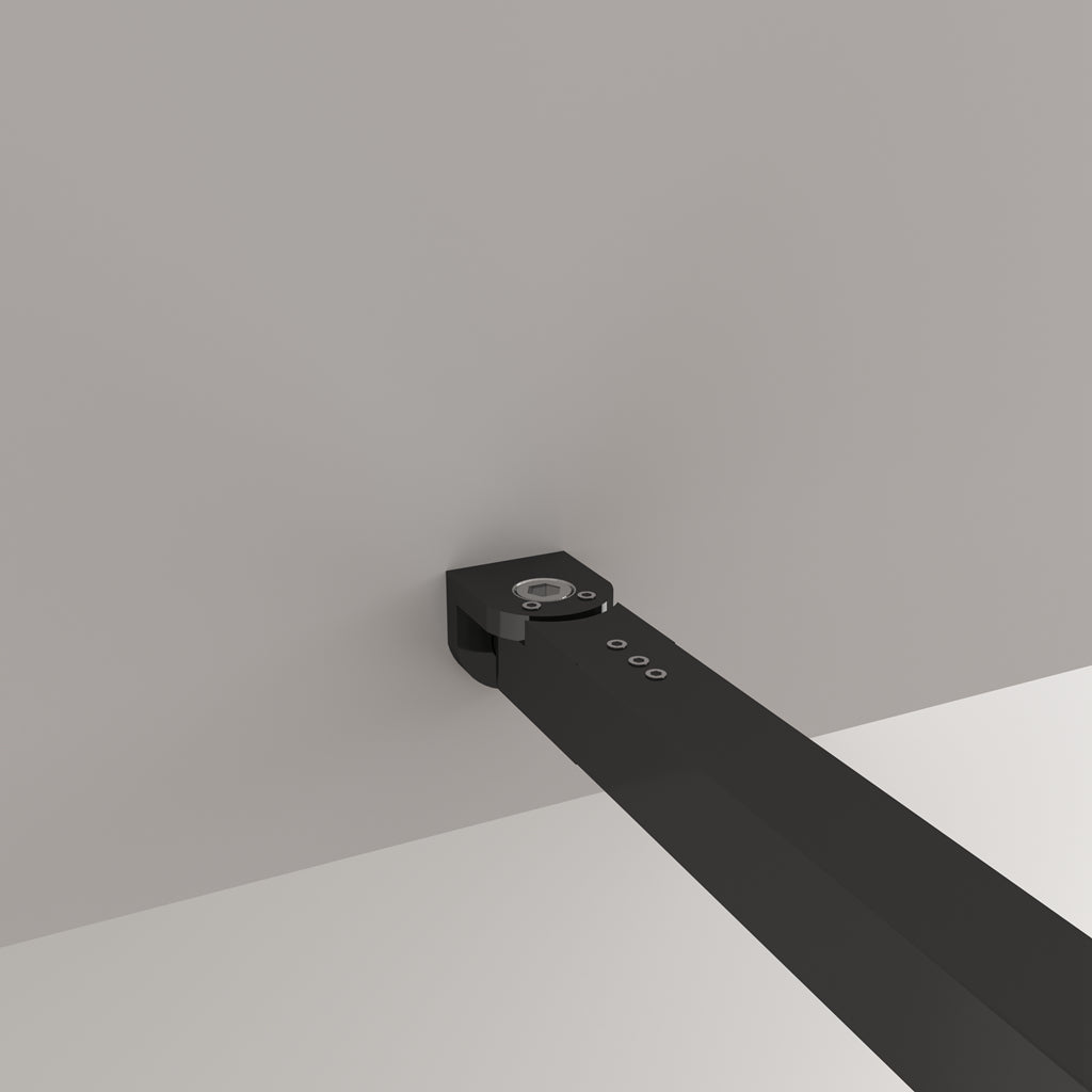 Aica Parete Per Doccia 200cm Walk-In Vetro Temperato Trasparente Anticalcare 8 mm Serigrafato Nero con Riquadri Barra Stabilizzatrice Nero Opaco