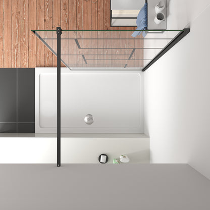 Aica Parete Per Doccia 200cm Walk-In Vetro Temperato Trasparente Anticalcare 8 mm Serigrafato Nero con Riquadri Barra Stabilizzatrice Nero Opaco 100x200 Tipo 2 - Lunga 90 cm Tagliabile