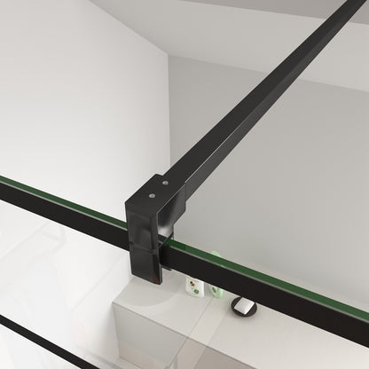 Aica Parete Per Doccia 200cm Walk-In Vetro Temperato Trasparente Anticalcare 8 mm Serigrafato Nero con Riquadri Barra Stabilizzatrice Nero Opaco