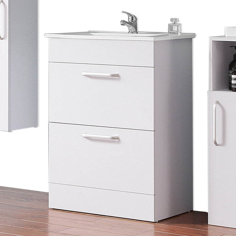 Aica Mobile Bagno 60cm Salvaspazi , con lavabo in Ceramica e 2 cassetti 58cm- 2 cassetti-bianco
