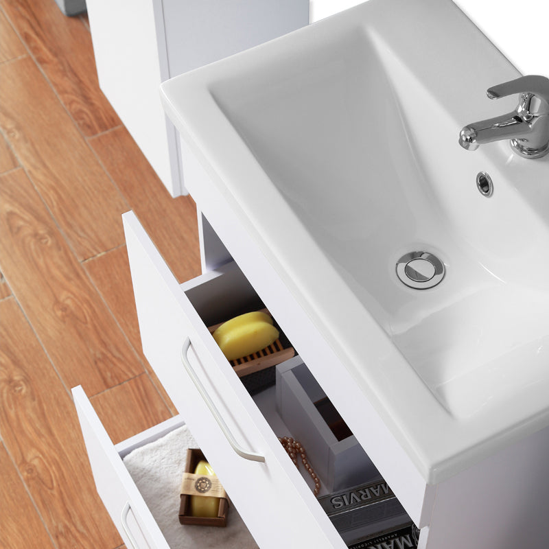Aica Mobile Bagno 60cm Salvaspazi , con lavabo in Ceramica e 2 cassetti