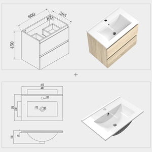 Aica sospeso salvaspazi Mobile Bagno , con lavabo in Ceramica e 2 cassetti