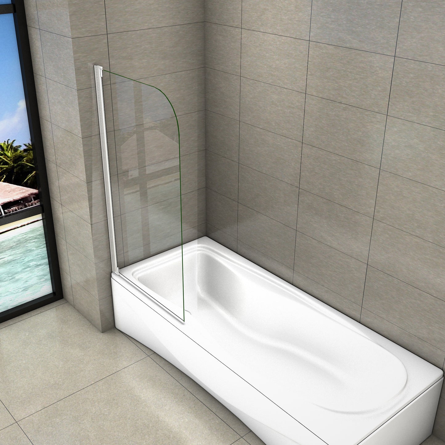 Aica Sopravasca 80x140cm Parete Per Vasca Pannello Singolo Vetro Temperato 4 mm Trasparente Telaio Con Processo Di Elettroforesi