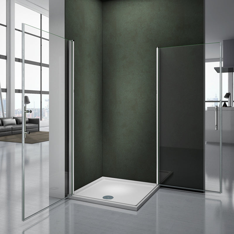 Aica 187/197 cm Box Doccia Angolare Doppia Porta a Battente Rotazione Di 180 Gradi In Vetro Temperato 6mm Anticalcare Trasparente
