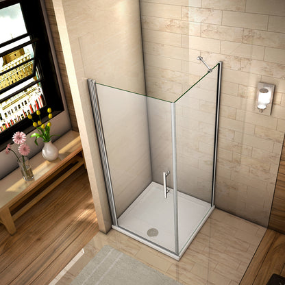 Aica 197 cm Box Doccia Angolare Porta Battente Vetro 6 mm Temperato Anticalcare Telaio e Barra Stabilizzatrice Cromato Lucido varie dimensioni