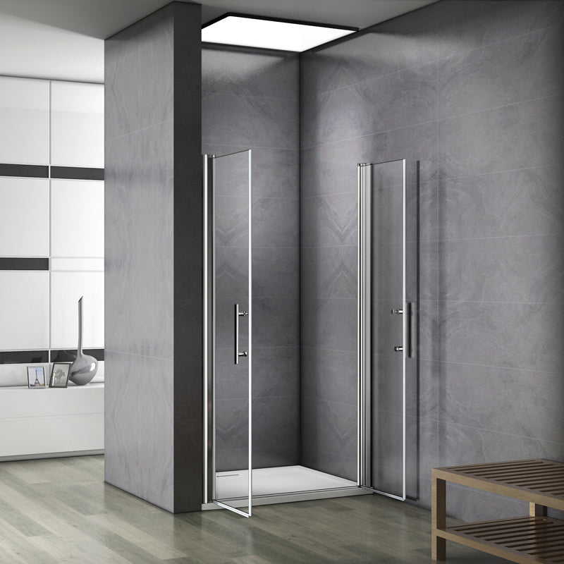 Aica 197cm Porta Doccia Per Nicchia Doppie Ante Battenti Saloon In Vetro 6 mm Temperato Trasparente Anticalcare