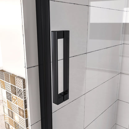 Aica 185 cm Box Doccia per Nicchia Porta Battente Verso Esterno in Vetro Temperato Trasparente Anticalcare 6 mm Profilo Nero Opaco