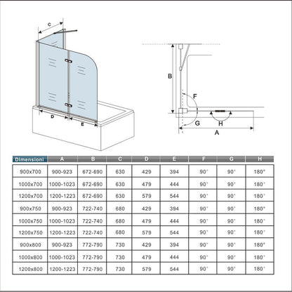 Aica Sopravasca Parete Vasca Angolare 2 Ante Mobili Alta 140cm Vetro 6mm Temperato Trasparente Anticalcare Telaio In Alluminio Cromato Lucido