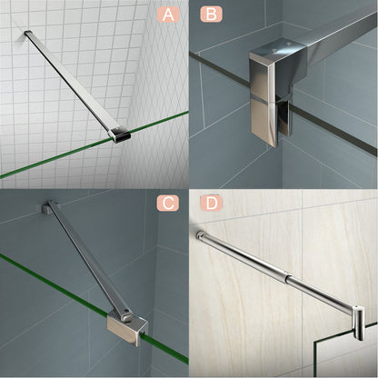 Aica Box Doccia Walk In Parete Fissa Con Barra Stabilizzatrice Vetro 8mm Temperato Trasparente Anticalcare