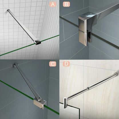 Aica Parete Per Doccia Walk In Alta 185 cm Con Barra Stabilizzatrice Vetro 6mm Temperato Trasparente Anticalcare