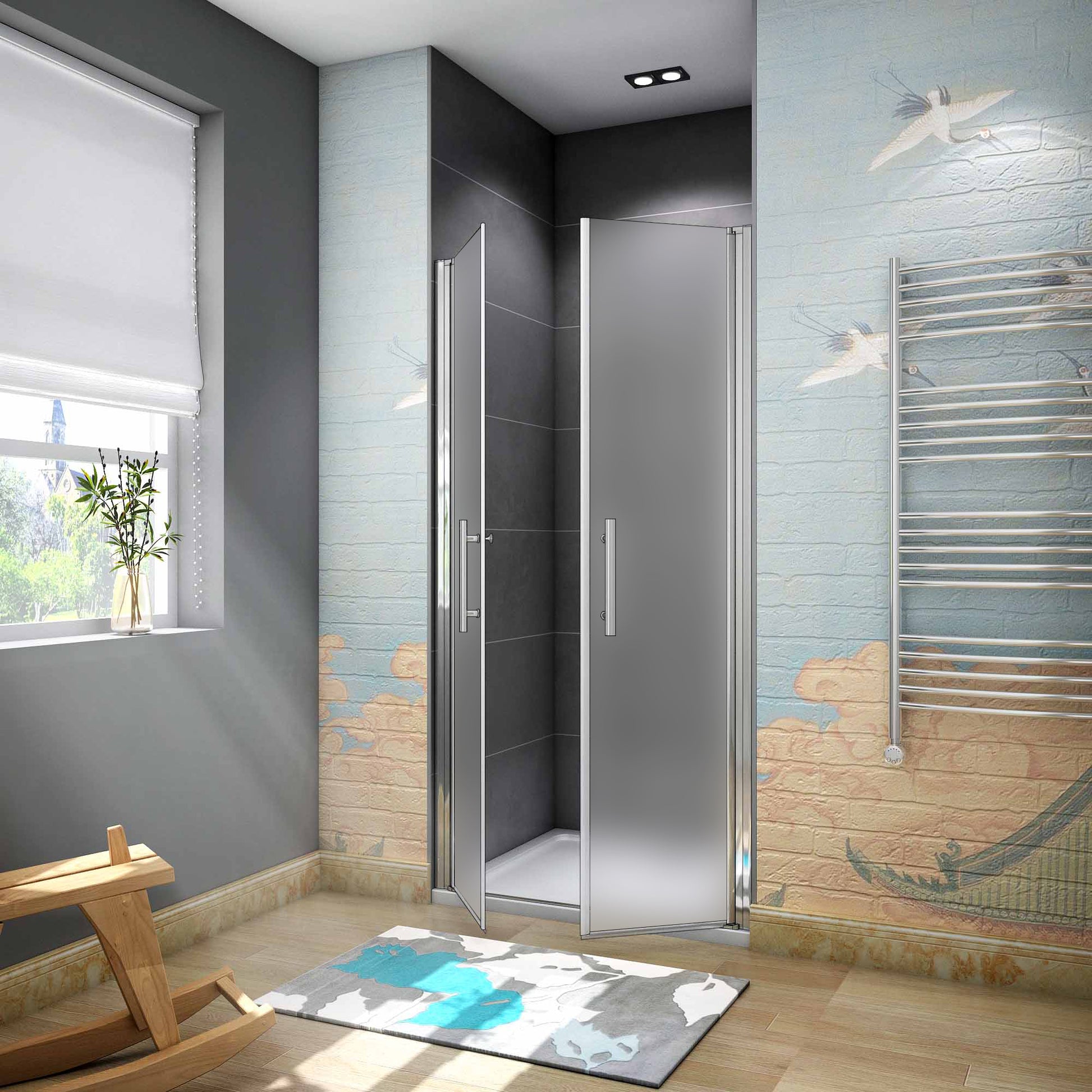 Aica 185cm Box Doccia Per Nicchia Doppia Porta Battente Saloon In Vetro 6 mm Temperato Opaco/Satinato Anticalcare