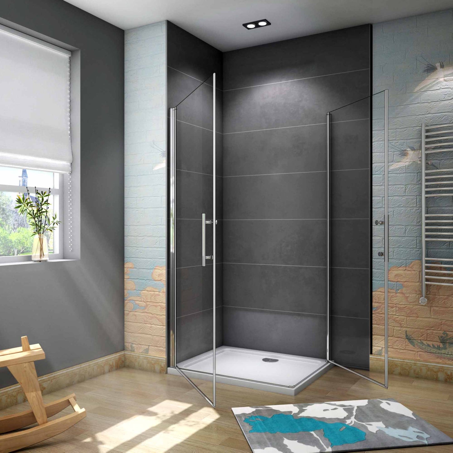 Aica 185 cm Box Doccia Angolare Doppie Porte Battenti Vetro Temperato 6 mm Anticalcare Trasparente